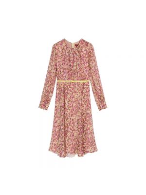 Sukienka midi szyfonowa w kwiatki koronkowa Max Mara różowa