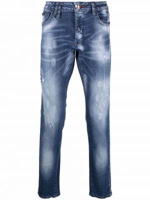 Skinny fit džinsai su nubrozdinimais Philipp Plein mėlyna