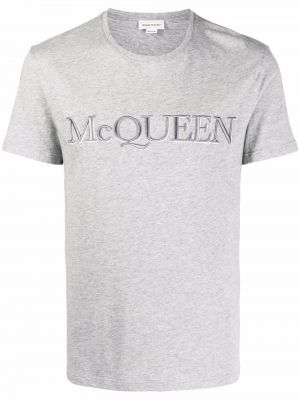 Bomull brodert t-skjorte Alexander Mcqueen grå