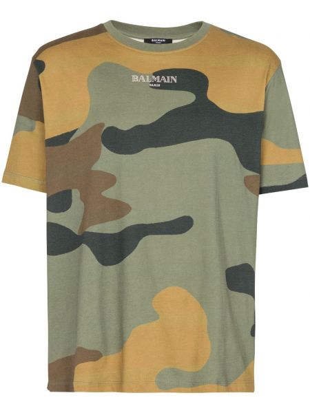 T-shirt en coton à imprimé à imprimé camouflage Balmain