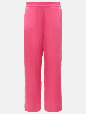 Μεταξωτό παντελόνι σε φαρδιά γραμμή Asceno ροζ