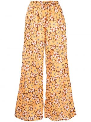 Květinové bavlněné rovné kalhoty s vysokým pasem Faithfull The Brand - žlutá