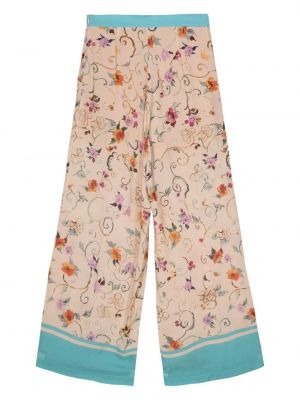 Krepové květinové kalhoty s potiskem Semicouture růžové