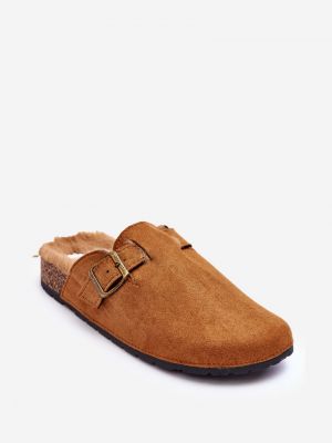 Sandale cu blană din piele de căprioară Kesi maro