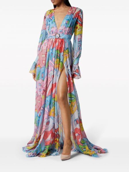 Sukienka długa z nadrukiem Philipp Plein niebieska
