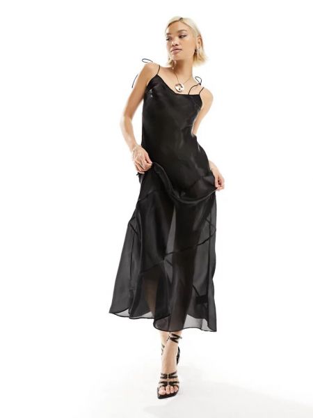 Прозрачное длинное платье Weekday черное