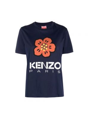 Koszulka w kwiatki z nadrukiem Kenzo niebieska