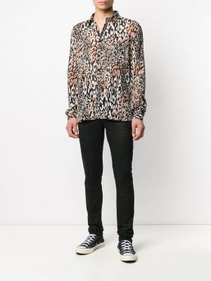 Camisa con estampado leopardo manga larga Saint Laurent negro