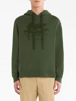 Medvilninis siuvinėtas džemperis su gobtuvu Etro žalia