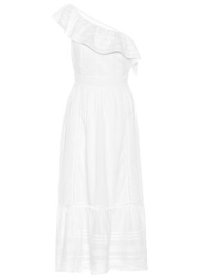 Памучна кадифена миди рокля Velvet бяло