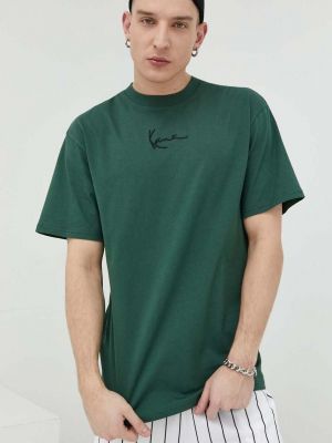 Памучна тениска с дълъг ръкав с апликация Karl Kani зелено