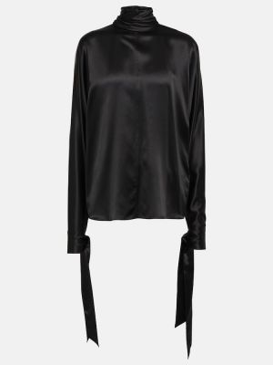 Bluză din satin de mătase Saint Laurent negru