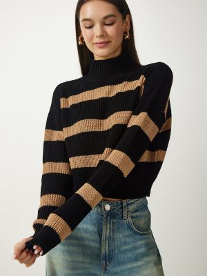 Pruhovaný sveter so stojačikom Happiness İstanbul čierna