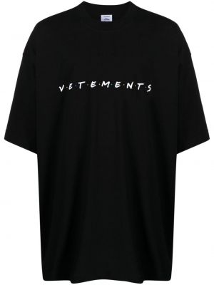 Памучна тениска с принт Vetements черно