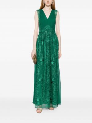 Krajkové večerní šaty bez rukávů Alberta Ferretti zelené