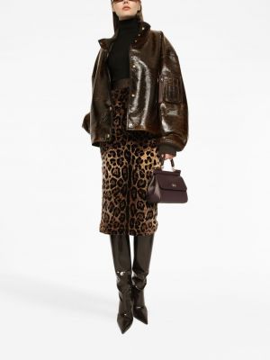 Jupe longue à imprimé à imprimé léopard Dolce & Gabbana marron