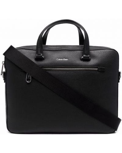 Kožna torba za laptop Calvin Klein crna