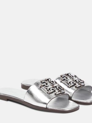 Usnjene sandali Tory Burch srebrna