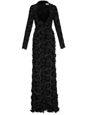 Večerna obleka s cvetličnim vzorcem Oscar De La Renta črna