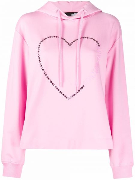 Sudadera con capucha con apliques con corazón Love Moschino rosa