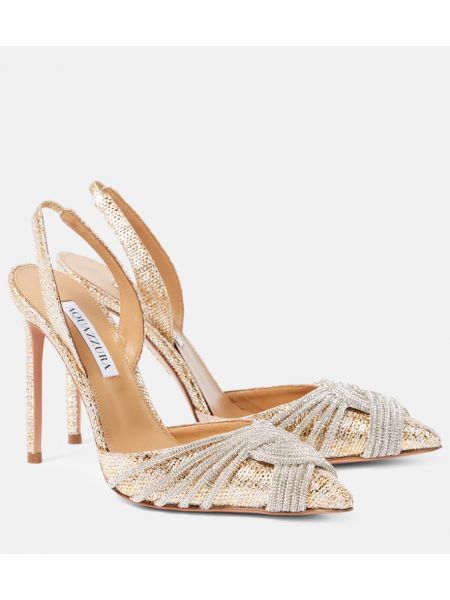 Slingback pumpar med remmar Aquazzura guld