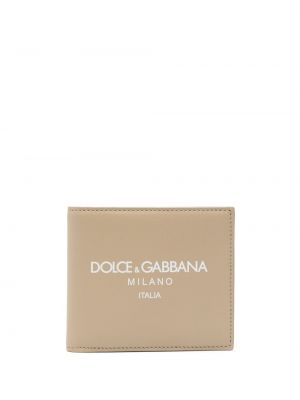 Кожено портмоне с принт Dolce & Gabbana бежово