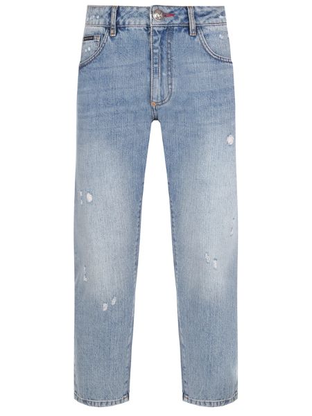Хлопковые прямые джинсы Philipp Plein голубые