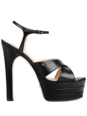 Kožené sandály na platformě Gucci černé