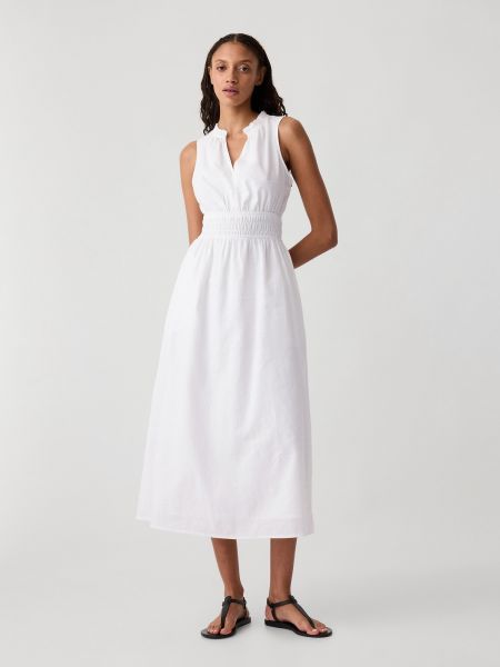 Lněné dlouhé šaty Gap bílé