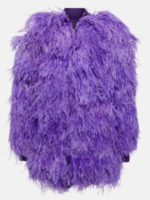 Kožená bunda s perím Tom Ford fialová