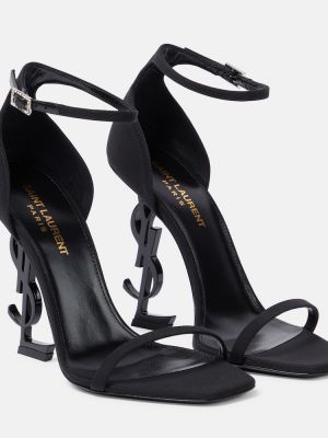 Hedvábné saténové sandály Saint Laurent černé