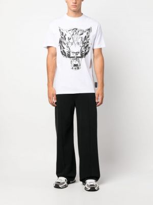 Kokvilnas sporta t-krekls ar tīģera rakstu Plein Sport balts
