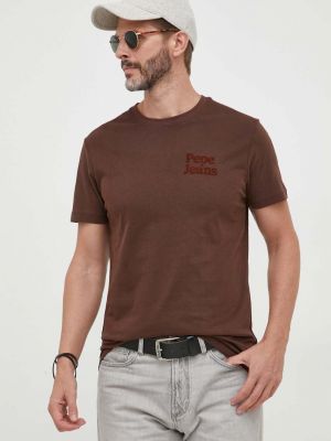 Памучна тениска с дълъг ръкав Pepe Jeans кафяво