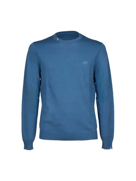 Niebieski sweter bawełniany z okrągłym dekoltem Sun68
