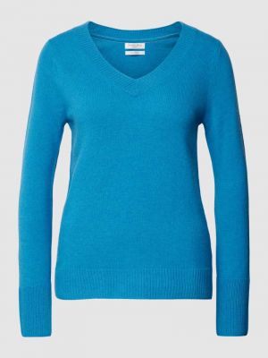 Dzianinowy sweter z dekoltem w serek Christian Berg Woman niebieski