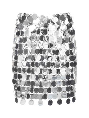 Minigonna con paillettes in mesh Rabanne argento