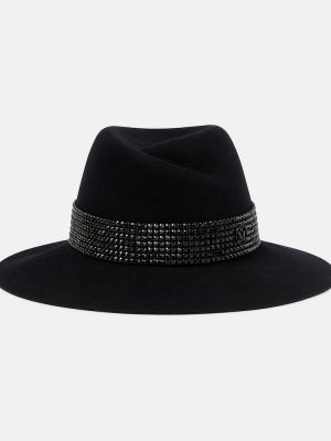 Вълнена шапка с периферия от филц Maison Michel черно