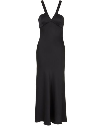 Hedvábné saténové dlouhé šaty s výstřihem do v Giorgio Armani černé