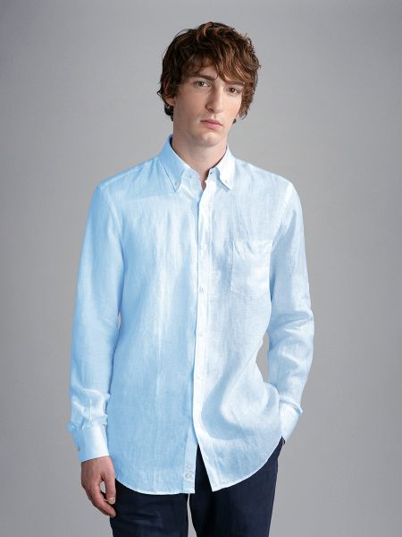Camisa de lino manga larga Paul & Shark azul