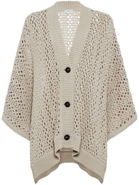 Lange strickjacke mit v-ausschnitt Brunello Cucinelli beige