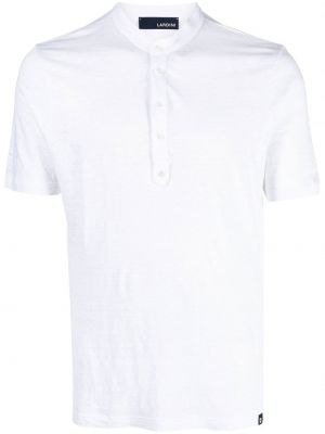 Ленена поло тениска със стояща яка Lardini бяло