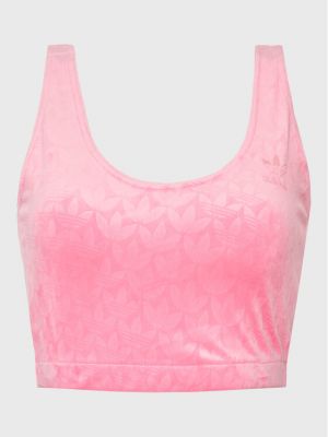 Marškinėliai velvetinis slim fit Adidas rožinė