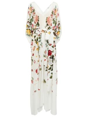 Svilena dolga obleka s cvetličnim vzorcem Oscar De La Renta bela