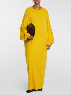 Vestido largo de cachemir de punto con estampado de cachemira Extreme Cashmere amarillo