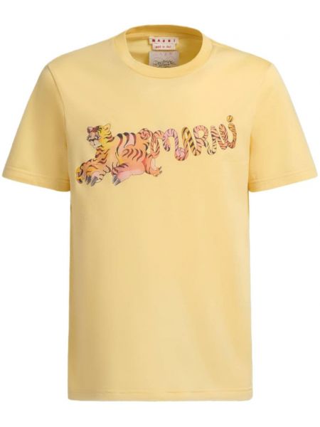 Bavlněné tričko s potiskem Marni žluté