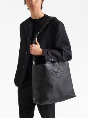 Leder shopper handtasche Prada schwarz