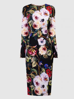 Шелковое платье-карандаш в цветочек с принтом Dolce&gabbana черное