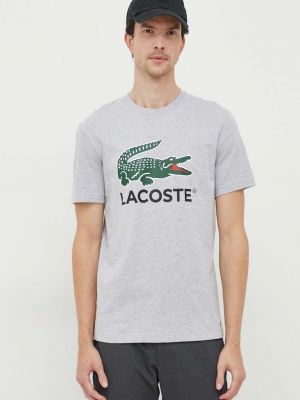 Памучна тениска с дълъг ръкав с принт Lacoste сиво