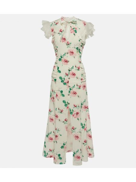 Svilena midi obleka s cvetličnim vzorcem Alessandra Rich bela