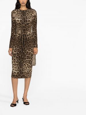 Leopardí dlouhé šaty s potiskem Dolce & Gabbana hnědé